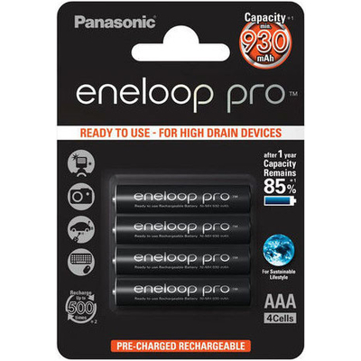 Минипальчиковые аккумуляторы Panasonic Eneloop Pro ААА 980 mAh (min. 930 mAh) BK-4HCDE повышенной ёмкости. Цена за уп. 4 шт.