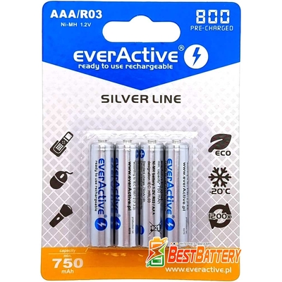 Минипальчиковые аккумуляторы EverActive 800 mAh 4 шт. в блистере - Silver Line, RTU. Цена за уп. 4 шт.