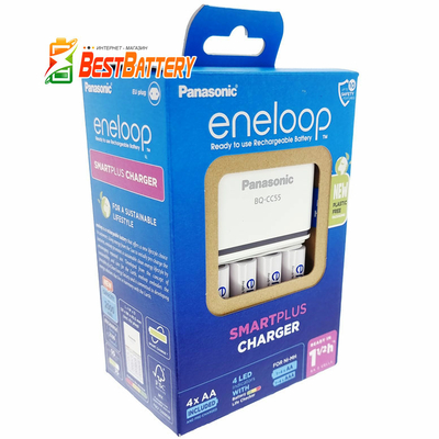 Комплект Panasonic Eneloop BQ-CC55E SmartPlus Colour LED + 4 аккумулятори Eneloop 2000 BK-3MCDE. Есо Box.