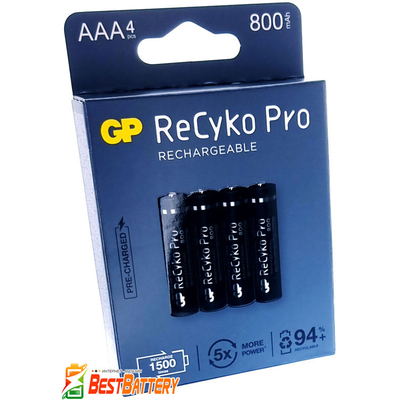 Аккумуляторы ААA GP ReCyko Pro 800 mAh Rechargeable в блистере, Ni-Mh, RTU. Цена за уп. 4 шт.