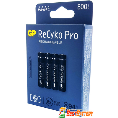 Акумулятори AAA GP ReCyko Pro 800 mAh Rechargeable в блістері, Ni-Mh, RTU. Ціна за уп. 4 шт.