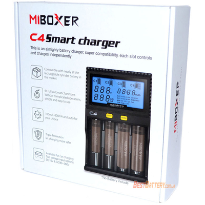 Зарядное устройство Miboxer C4 с дисплеем для Li-Ion, IMR, LiFePO4, Ni-Mh и Ni-Cd аккумуляторов. 4 канала.