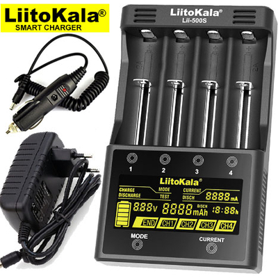 Зарядное устройство LiitoKala Lii-500S на 4 Ni-Mh, Ni-Cd и Li-ion аккумулятора с USB + Автоадаптер.