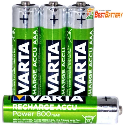 Аккумуляторы ААА Varta Power 800 mAh Recharge LSD в боксе Ni-Mh. RTU. Цена за уп. 4 шт.