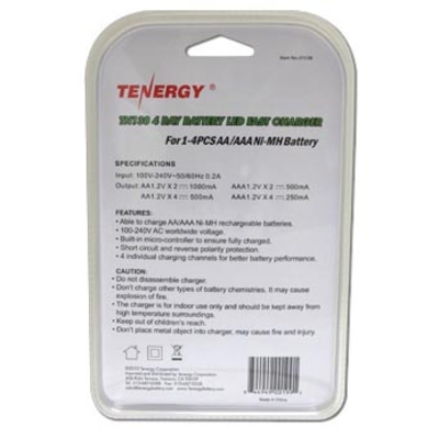 Зарядное устройство Tenergy TN138 на 4 АА или 4 ААА аккумулятора, автоматическое.