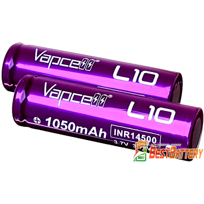 Аккумулятор 14500 (AA) Vapcell L10 1050 mAh Li-Ion INR 3,7В, 3А, без защиты. Реальная ёмкость.