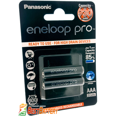 AAA аккумуляторы Panasonic Eneloop Pro 980 mAh (min. 930 mAh) BK-4HCDE 2BE повышенной ёмкости. Цена за уп. 2 шт.