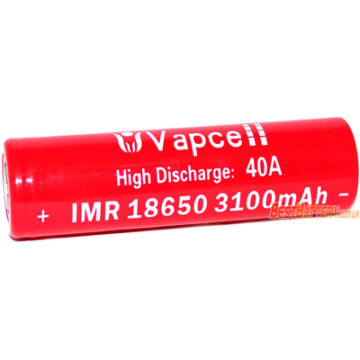 Аккумулятор 18650 VapCell 3100 mAh Li-Ion IMR 3,7В, 20A (40A). Высокотоковый, без защиты.