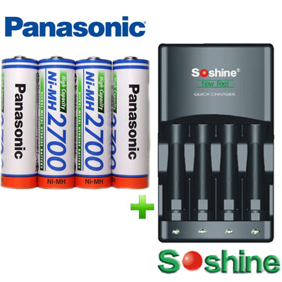 Зарядное устройство Soshine SC-U1 и 4 пальчиковых аккумулятора Panasonic 2700 mAh (BK 3HGAE) в боксе.