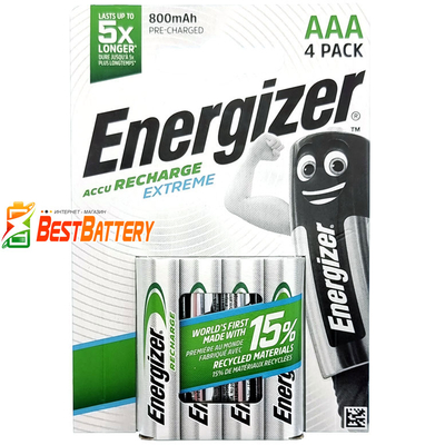 Аккумуляторы ААА Energizer 800 mAh Recharge Extreme в блистере, Ni-Mh, LSD, RTU. Япония! Цена за уп. 4 шт.