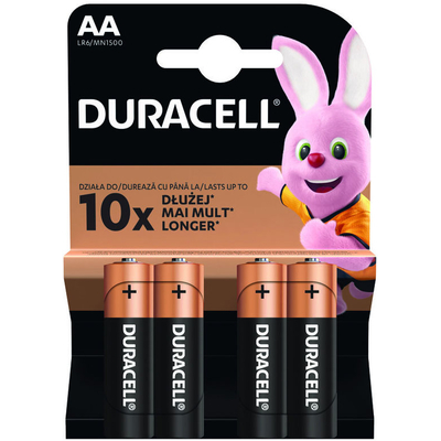 Пальчиковые щелочные батарейки Duracell Duralock Basic АА, 1.5В. MN1500. Цена за уп. 4 шт.