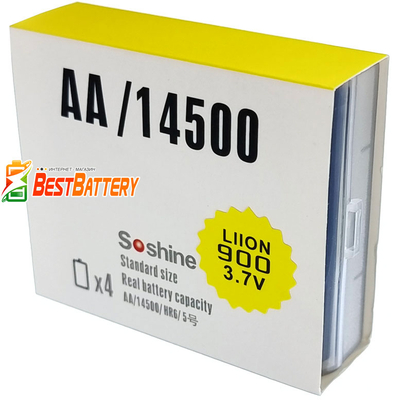 Литиевый аккумулятор Soshine форм-фактора 14500 (АА) ёмкостью 900 mAh без защиты. 3.7V.