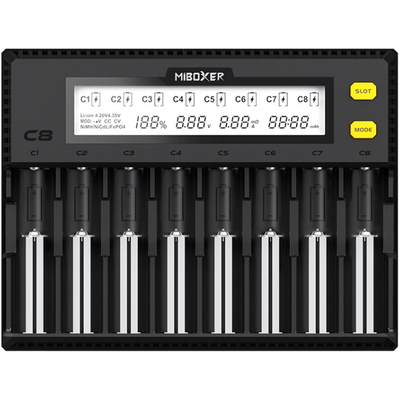 Универсальное зарядное устройство Miboxer C8 на 8 аккумуляторов. Универсальное для Ni-Mh, Li-Ion, LiFePO4.