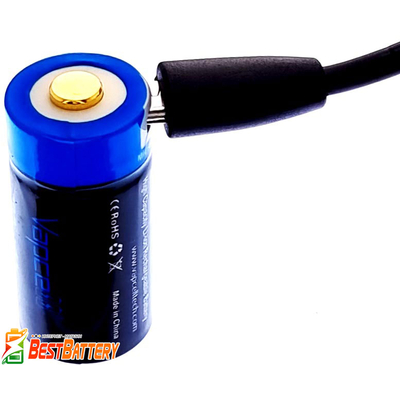 Акумулятор 16340 Vapcell P1608 USB 800 mAh Li-Ion 3.7V, 3А (RCR123A). Вбудоване зарядне з USB.