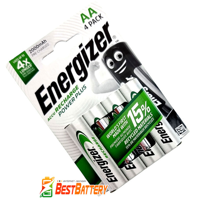 Аккумуляторы АА Energizer 2000 mAh Recharge Power Plus в блистере, Ni-Mh, LSD, RTU. Япония! Цена за уп. 4 шт.