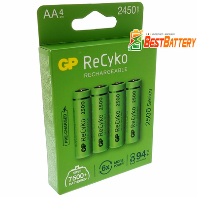 Аккумуляторы АА GP ReCyko+ 2500, 2450 mAh 4 шт. в блистере. Ni-Mh, RTU. Цена за уп. 4 шт.