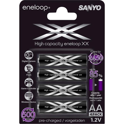 Sanyo Eneloop XX 2550 mAh (HR-3UWXВ) - аккумуляторы от Sanyo высокой ёмкости, упакованные в блистер. Цена за уп. 4 шт.