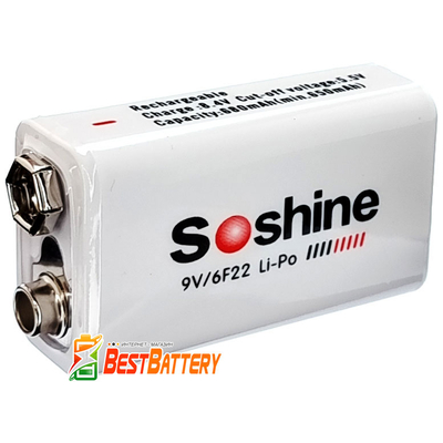 Акумулятор Крона Soshine 9V 680 mAh Li-Ion, підвищена ємність, LSD, RTU. + Бокс.