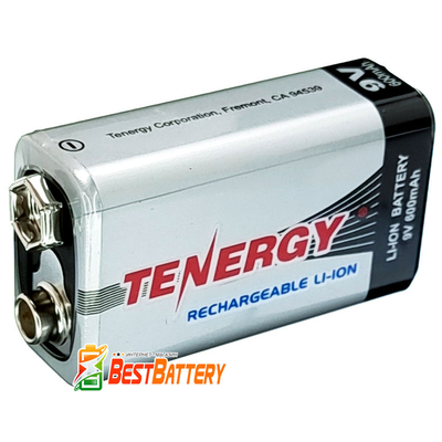 Аккумулятор Крона Tenergy 9V 600 mAh Li-Ion с высокой ёмкостью, LSD. USA качество!