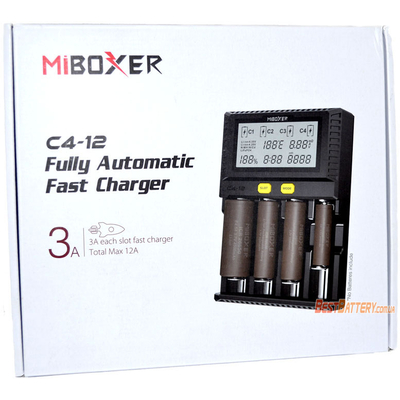 Быстрое зарядное устройство Miboxer C4-12 Upgrade с дисплеем для Li-Ion, Ni-Mh и Ni-Cd аккумуляторов. Ток -12А! NEW.