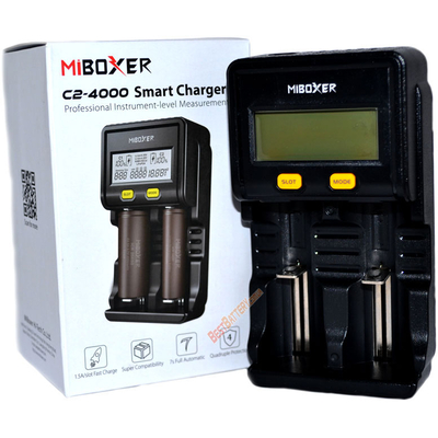 Зарядное устройство Miboxer C2-4000 с дисплеем для Li-Ion, IMR, LiFePO4, Ni-Mh и Ni-Cd аккумуляторов. Ток до 1,5А.