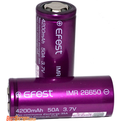 Li-Ion IMR аккумулятор 26650 Efest 50A (35A) 4200 mAh без защиты. Высокотоковый аккумулятор.