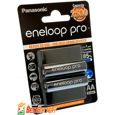 Panasonic Eneloop Pro 2600 mAh (min 2500 mAh) BK-3HCDE/2BE в блистере. (AA). Цена за уп. 2 шт.