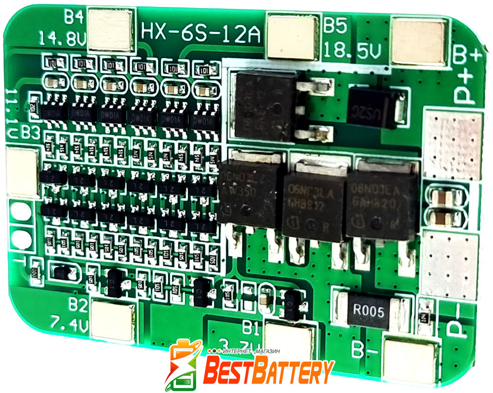 Плата защиты BMS 6S 15A 22.2V (25,2В) для Li-Ion аккумуляторов - контроллер заряда/разряда.