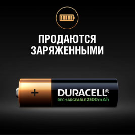 Низкосаморазрядные пальчиковые АА аккумуляторы Duracell 2500 mAh LSD, RTU.