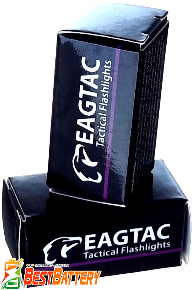 Аккумуляторы 16340 EagTac 3,7В Li-Ion 750 mAh с защитой поставляются в картонных боксах.