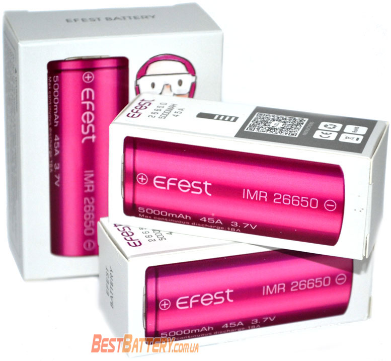 Упаковка аккумуляторов Efest 26650 45A 5000 mAh.