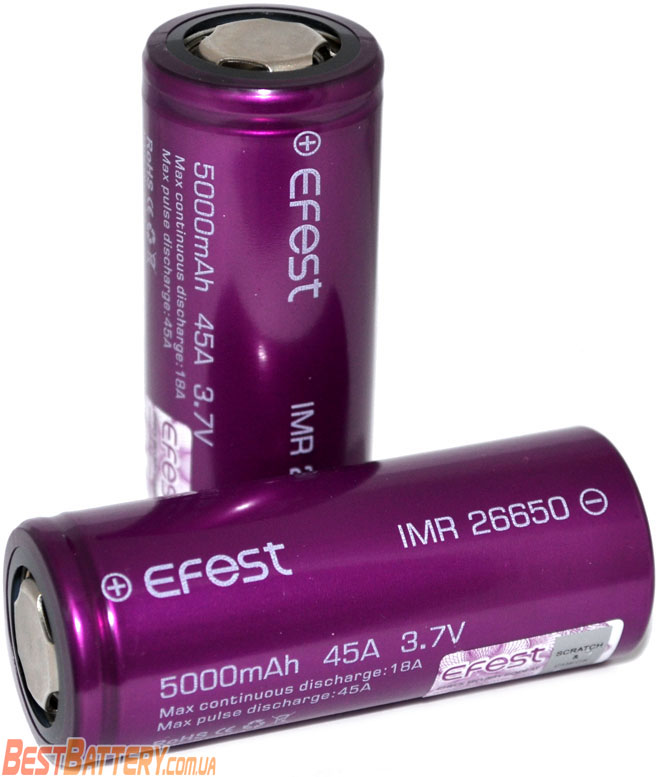 Техническая характеристика Efest 26650 45A 5000 mAh.