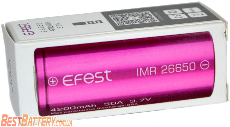 Техническая характеристика Efest 26650 50A 4200 mAh.