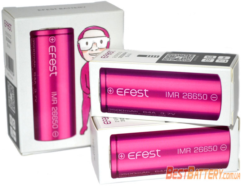 Аккумуляторы Efest 3500 mAh 32A (64A) в упаковке.