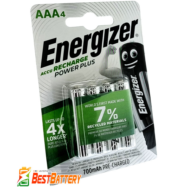 Аккумуляторы ААА Energizer 700 mAh Recharge Power Plus в блистере, Ni-Mh, LSD, RTU.