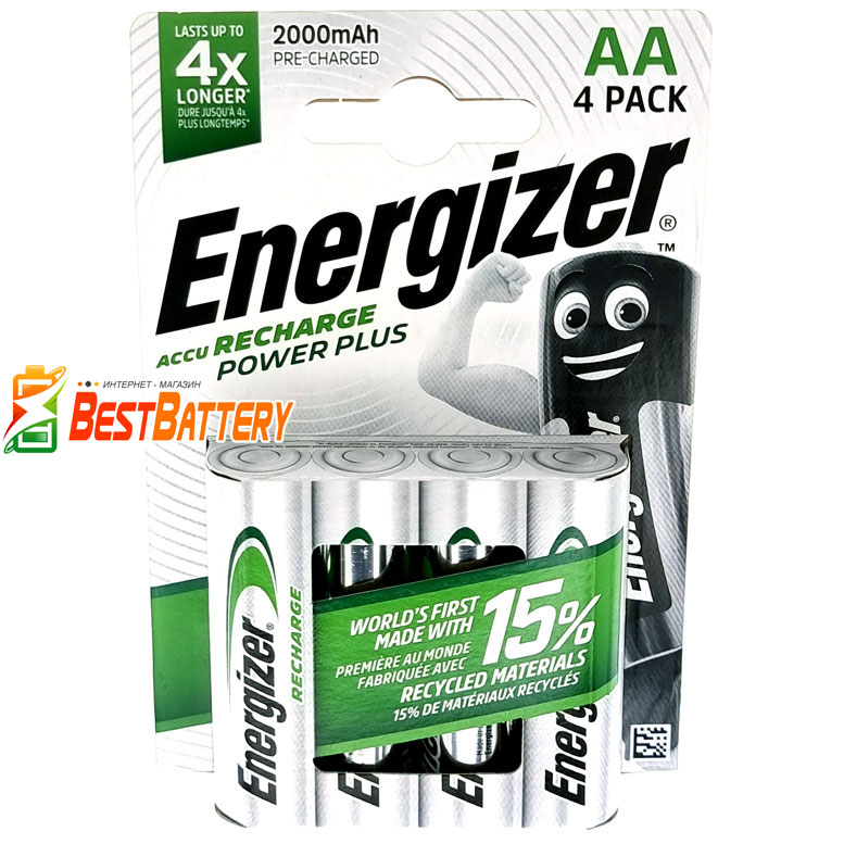 Energizer 2000 mAh АA Recharge Power Plus у блістері - пальчикові акумулятори високої якості від компанії Energizer, виготовлені в Японії.