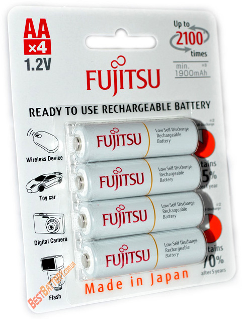 Пальчиковые аккумуляторы Fujitsu 2000 mAh серии HR-3UTCEX (4B) в оригинальном блистере (АА)