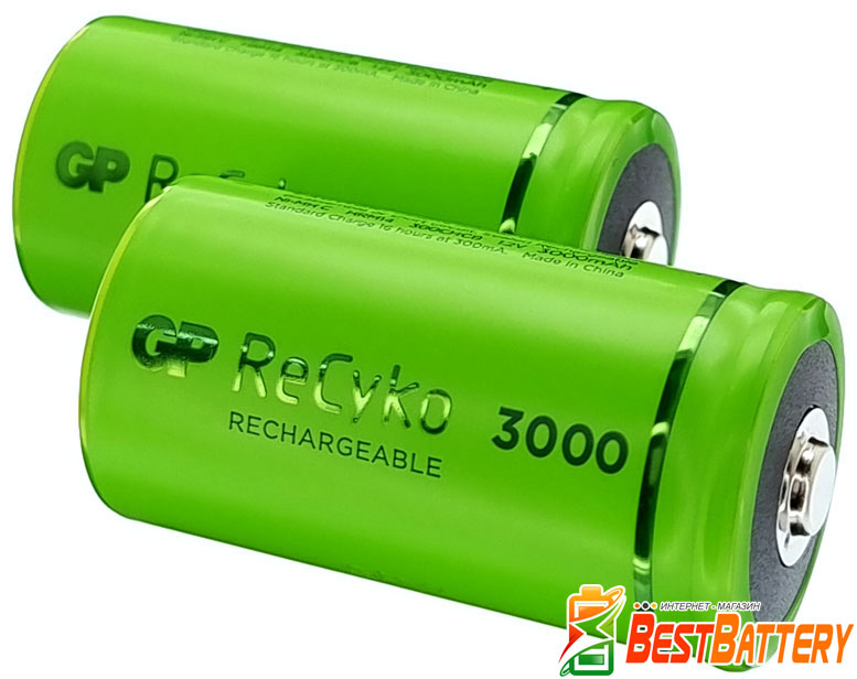 Аккумуляторы GP ReCyko+ 3000 mAh С (R14) - Ni-Mh элементы "боченки" с низким саморазрядом и высокой токоотдачей.