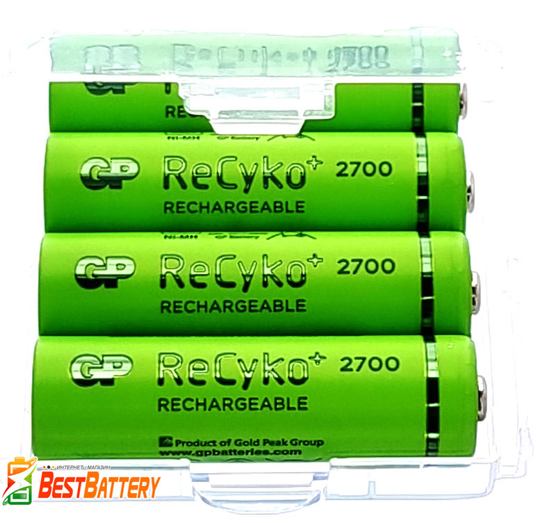 Пальчиковые аккумуляторы GP ReCyko 2700 Series, 2600 mAh в боксе.