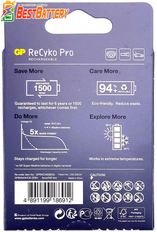 Техническая характеристика GP ReCyko Pro 800 mAh блистер.