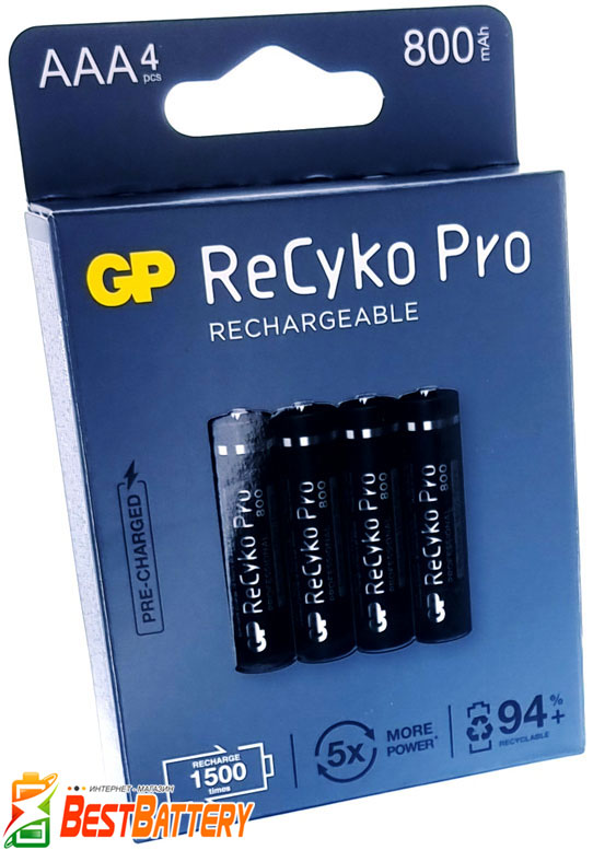 Аккумуляторы ААA GP ReCyko Pro 800 mAh Rechargeable в блистере, Ni-Mh, RTU.