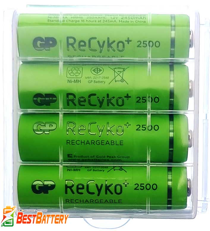 Пальчиковые аккумуляторы GP ReCyko+ 2500, 2450 mAh AA 4 шт. в боксе.
