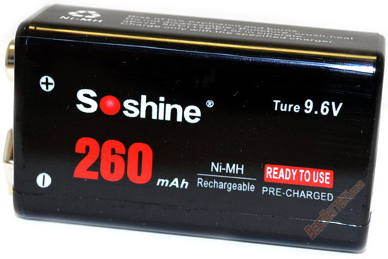 Soshine 9,6V 260 mAh аккумулятор типа Крона с повышенным напряжением (для энергоёмких устройств).