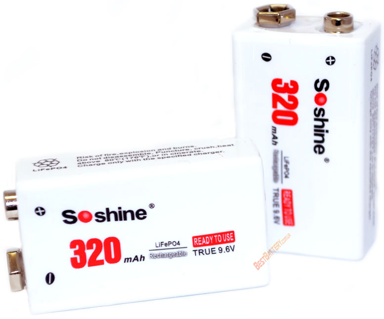 Soshine 9,6V 320 mAh LiFePO4 аккумулятор Крона с повышенным напряжением.