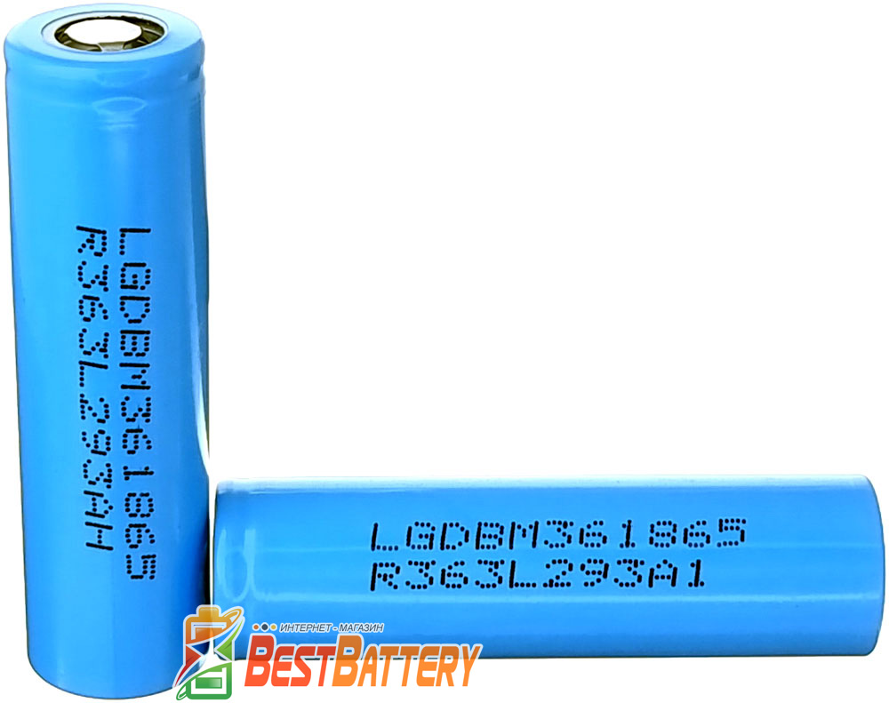 Аккумуляторы 18650 LG M36 3600 mAh (3450 mAh) 10A без защиты.