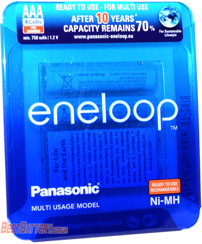 Panasonic Eneloop 800 mAh BK-4MCCE/ 4LE в пластиковом блистере.