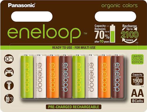 Пальчиковые аккумуляторы Panasonic Eneloop Organic Colors 2000 mAh 8 шт. в блистере.
