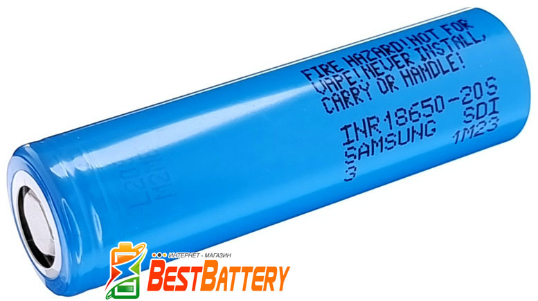 Аккумулятор 18650 Samsung INR18650 20S 2000 mAh 30A, 3.7В, Li-ion без защиты.