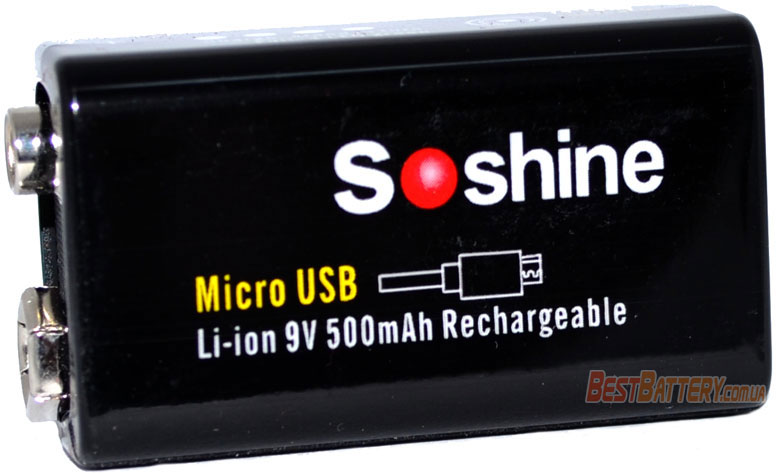 Техническая характеристика аккумуляторов Крона Li-ion Soshine 9V 500 mAh USB.