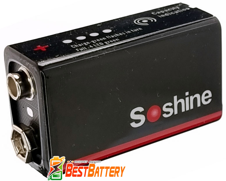 Soshine 9V 500 mAh Li-Ion Крона со встроенным USB портом для зарядки (Type-C) и индикацией заряда.